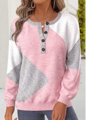 Geometric Print Tummy Coverage Multi Color Long Sleeve Sweatshirt