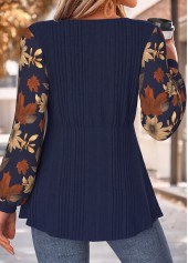 Floral Print Layered Navy Long Sleeve T Shirt