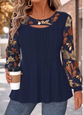 Floral Print Layered Navy Long Sleeve T Shirt