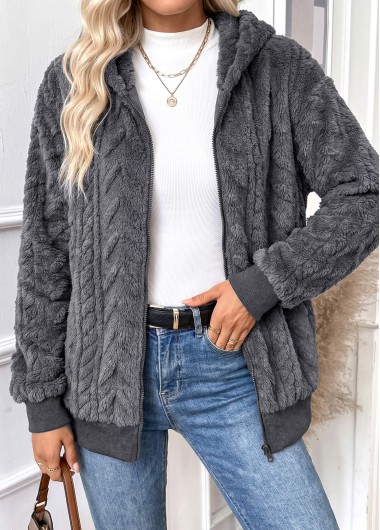 Tummy Coverage Dark Grey Long Sleeve Hooded Coat