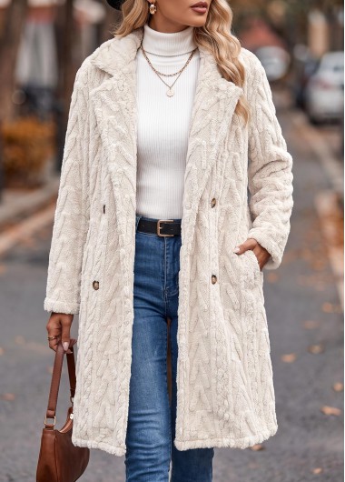 Tummy Coverage Beige Long Sleeve Lapel Coat