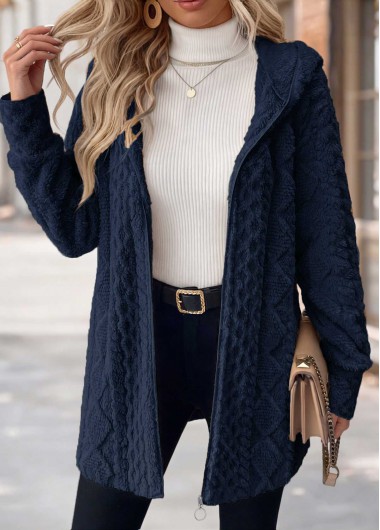 Tummy Coverage Navy Long Sleeve Hooded Coat