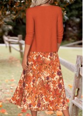Random Floral Print Tummy Coverage Orange Dress and Cardigan