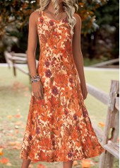 Random Floral Print Tummy Coverage Orange Dress and Cardigan