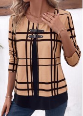 Plaid Layered Light Coffee Fake Two Piece Twinset