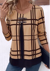 Plaid Layered Light Coffee Fake Two Piece Twinset