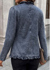 Double Side Pockets Blue Long Sleeve Coat