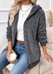 Tummy Coverage Dark Grey Long Sleeve Hooded Coat