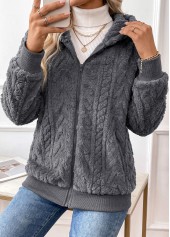Tummy Coverage Dark Grey Long Sleeve Hooded Coat