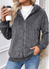 Tummy Coverage Dark Grey Long Sleeve Hooded Coat