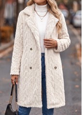 Tummy Coverage Beige Long Sleeve Lapel Coat