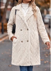 Tummy Coverage Beige Long Sleeve Lapel Coat