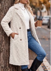 Tummy Coverage Beige Long Sleeve Lapel Coat