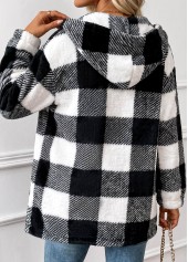Plaid Tummy Coverage Black Long Sleeve Hooded Coat
