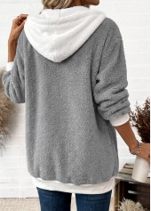 Lace Up Light Grey Long Sleeve Hooded Coat