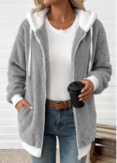 Lace Up Light Grey Long Sleeve Hooded Coat