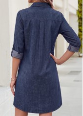 Patch Pocket Denim Blue Short Long Sleeve Dress