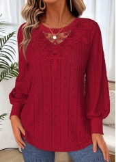 Lace Up Deep Red Long Sleeve T Shirt