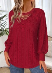 Lace Up Deep Red Long Sleeve T Shirt