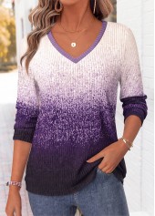 Ombre Tummy Coverage Purple Long Sleeve T Shirt
