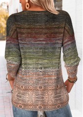 Tribal Print Beaded Multi Color Long Sleeve T Shirt