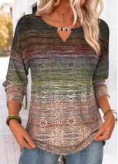 Tribal Print Beaded Multi Color Long Sleeve T Shirt