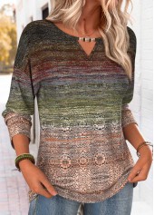 Tribal Print Beaded Multi Color Long Sleeve T Shirt